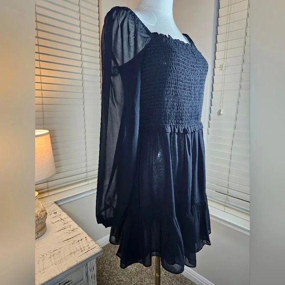 1. State Women's Black Smocked Long-Sleeve Bodice Ruffle Mini Dress Size M - Picture 10 of 13